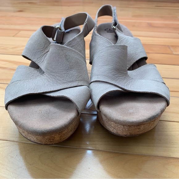 Clarks Soft Cushion Suede Wedge Sandles Beige Nude 8 - Picture 3 of 8